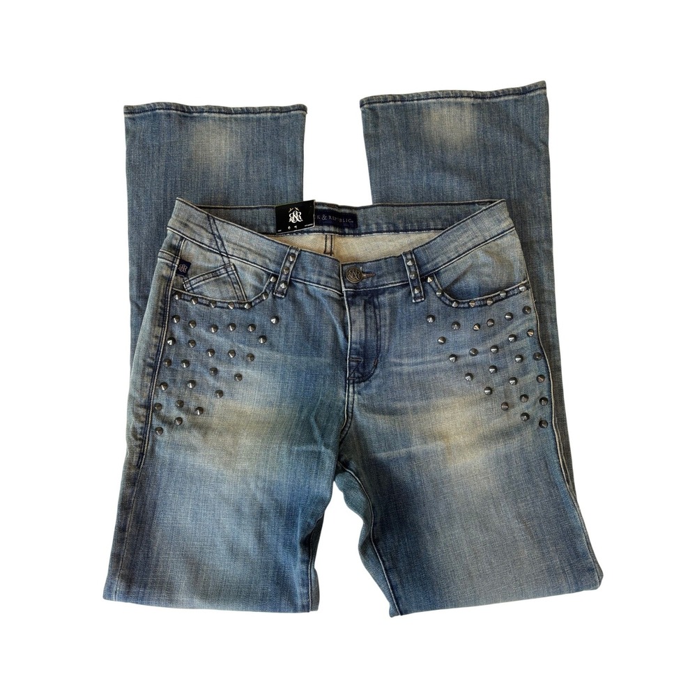 NEW Rock & Republic Kasandra Bootcut Blue Jeans Women 12 Studded Rocker Western
